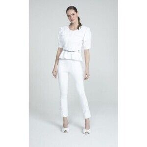 Andrea Bogosian Denim Jacket Womens White Samoa Short Sleeve NWT $276 Size M